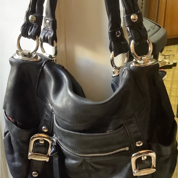 Black b.Makowsky Leather Bag with Silver hardware Excellent Condition Moto bag - Picture 3 of 12
